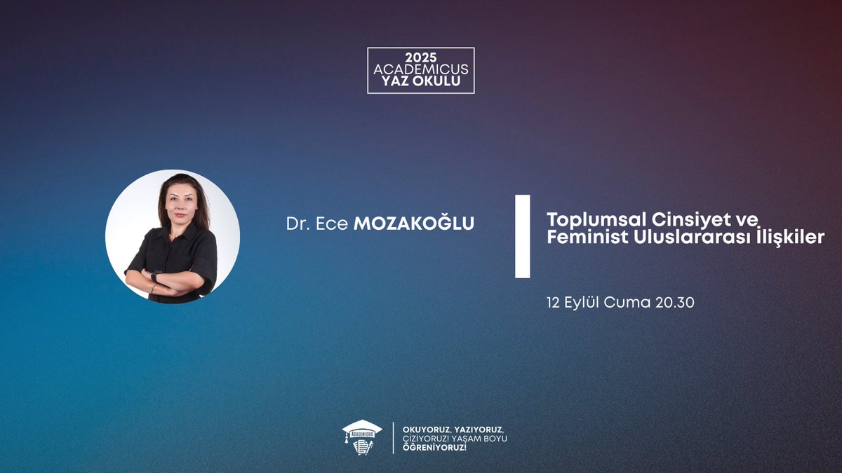 Academicus (@tracademicus) on Twitter photo 12 Eylül Cuma 20.30'da <a href="/ecemozakoglu/">Ece Mozakoglu</a> Hocamızla "Toplumsal Cinsiyet ve Feminist Uluslararası İlişkiler" hakkında konuşacağız!
Kayıt olmak için: forms.gle/Rgsy2gMc2MhhbB… 12 Eylül Cuma 20.30'da <a href="/ecemozakoglu/">Ece Mozakoglu</a> Hocamızla "Toplumsal Cinsiyet ve Feminist Uluslararası İlişkiler" hakkında konuşacağız!
Kayıt olmak için: forms.gle/Rgsy2gMc2MhhbB…