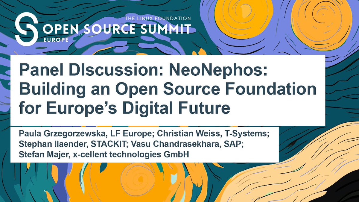 sapopensource's tweet image. Panel Discussion: #NeoNephos -Building an #OpenSource Foundation for Europe’s Digital Future
Panelists from LFEU, T-Systems, STACKIT, SAP & x-cellent will explore:
✅ Build a resilient cloud-edge continuum
✅ European digital sovereignty via open source
🔗sap.to/6010AGSba.