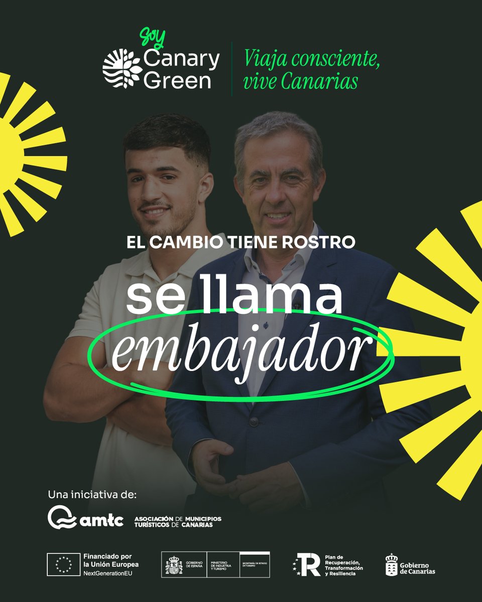 💡 ¿Quién es un embajador?
Alguien que cree, actúa y contagia sostenibilidad.
📢 Lee la noticia sobre los protagonistas del cambio verde en: canarygreen.amtcanarias.es/blog

#EmbajadoresVerdes
#TurismoConSentido
#CambioDesdeLoLocal
#ComunidadSostenible
#SoyCanaryGreen <a href="/AytoArona/">Ayuntamiento Arona</a>