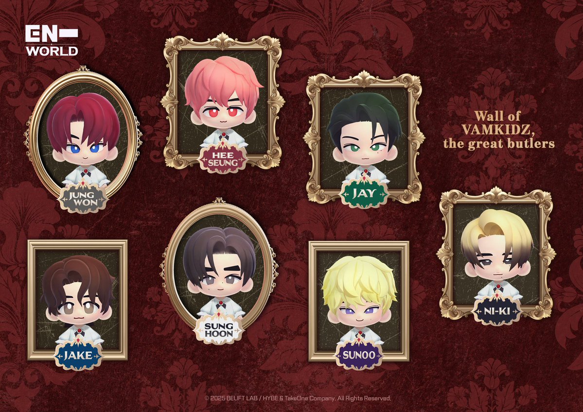 Moon (@moonandenhypen) on Twitter photo The characters for ENHYPEN's upcoming cinematic adventure game ENHYPEN WORLD: ETERNAL ADVENTURE has been released.
VAMKIDZ, ENHYPEN's butler buddies who take care of VAMPIR TOWN.
<a href="/ENHYPEN/">ENHYPEN OFFICIAL</a> <a href="/ENHYPENWORLD_X/">ENHYPEN WORLD</a> #ENHYPEN The characters for ENHYPEN's upcoming cinematic adventure game ENHYPEN WORLD: ETERNAL ADVENTURE has been released.
VAMKIDZ, ENHYPEN's butler buddies who take care of VAMPIR TOWN.
<a href="/ENHYPEN/">ENHYPEN OFFICIAL</a> <a href="/ENHYPENWORLD_X/">ENHYPEN WORLD</a> #ENHYPEN