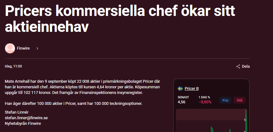 hajen007's tweet photo. #Pricer $Pricer
Ännu mer insiderköp i Pricer https://t.co/2CcW4N350N