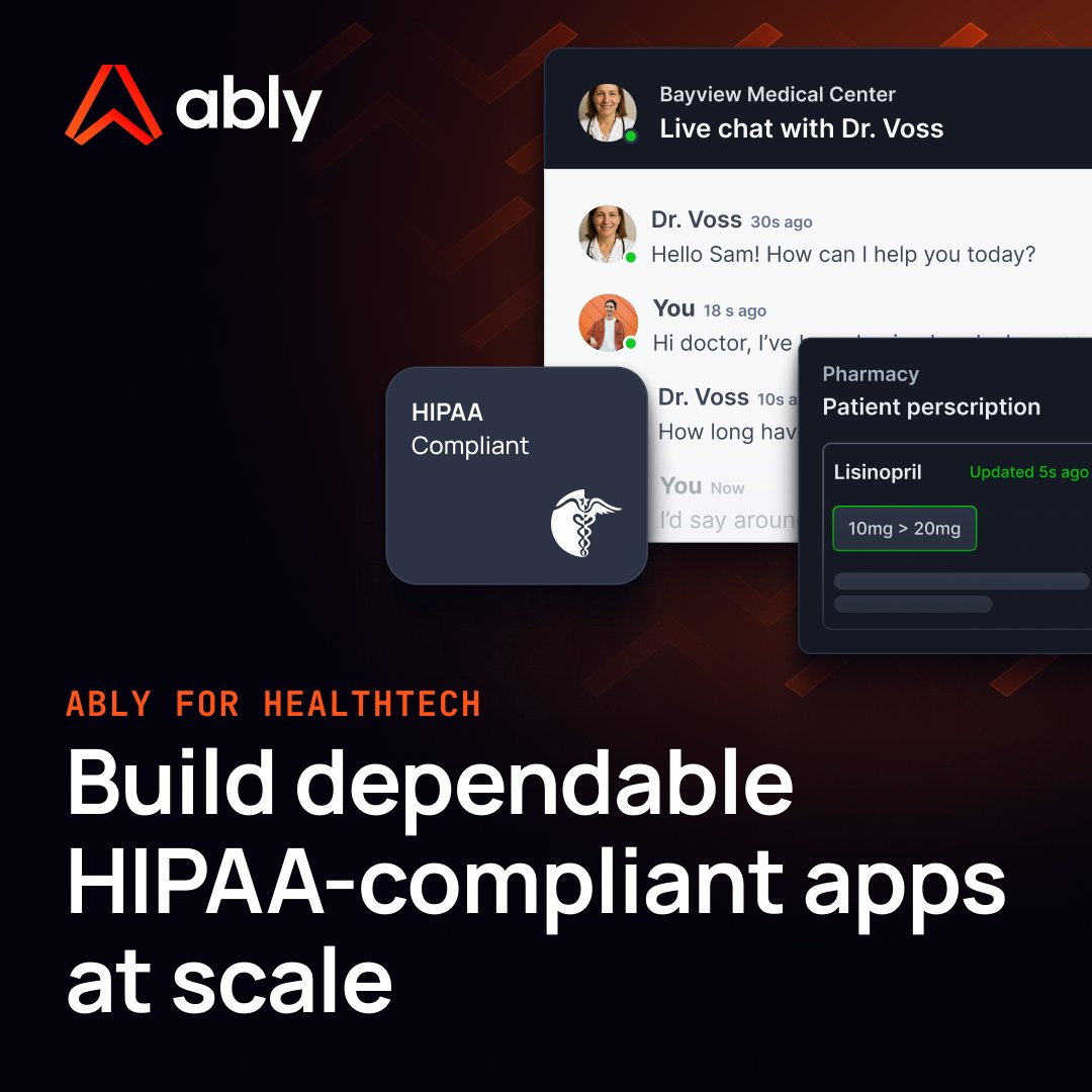 Polling doesn’t cut it in healthcare.
⏲️ Vitals stream in realtime.
⏲️ Dashboards update instantly.
⏲️ Clinical alerts fire the moment they’re needed.
Ably powers the infrastructure that makes it all possible - securely, globally, at scale.
Read more 👉 ably.com/health-tech