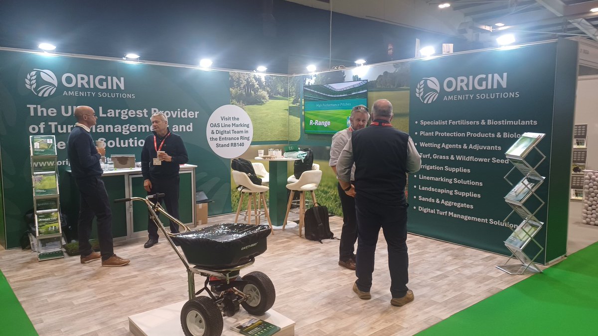 OriginAmenity's tweet image. Day 1 of @GroundsFest 2025 is well underway!

Visit us on Stand RB140 outdoors to view our #linemarking and digital ranges and enter our competition to win a @TM_RobotsUK #GPSRobot FREE for a year!

You can also see our team on Stand 20 indoors, where we are profiling our wider