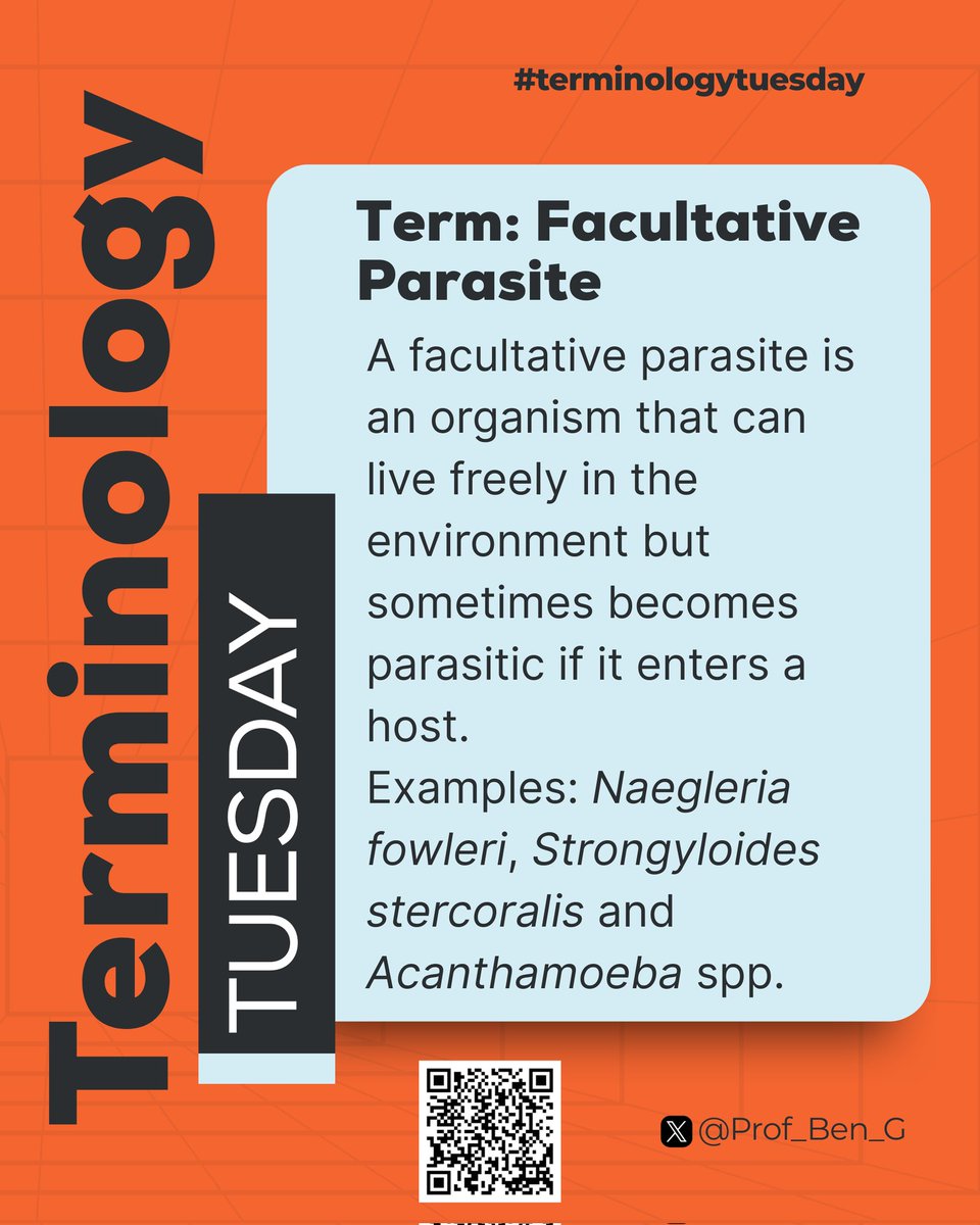 Prof_Ben_G's tweet image. Terminology Tuesday: 

Facultative parasites show how some organisms “switch lifestyles”, surviving on their own, yet exploiting hosts when conditions allow.

#ParasiteWatch #TerminologyTuesday #Parasitology #FacultativeParasite #GlobalHealth #SciComm