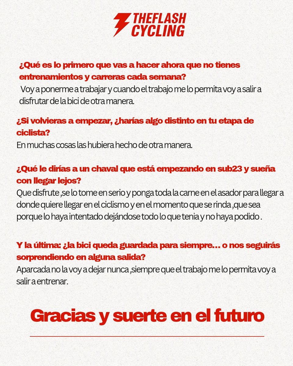 TheFlashCycling's tweet image. 🔴 PREGUNTAMOS A… Jorge García 🔴
Tras 9 años en el pelotón, el corredor de El Bicho se despide de la competición. ❤️

En 8 preguntas repasa:
✨ Sus mejores momentos
✨ Lo aprendido en el camino
✨ Qué le espera en el futuro

Una entrevista emotiva a un ciclista que deja huella.