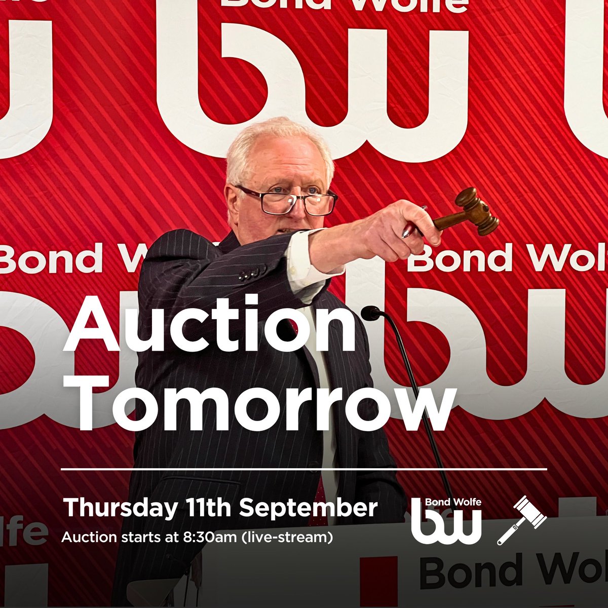 🔨 Our September remote-bidding auction takes place tomorrow! 🔨

📢 If you have registered to bid, please ensure that you have completed all of your pre-auction checks and keep an eye on your inbox for an email from Bond Wolfe later today. 📧