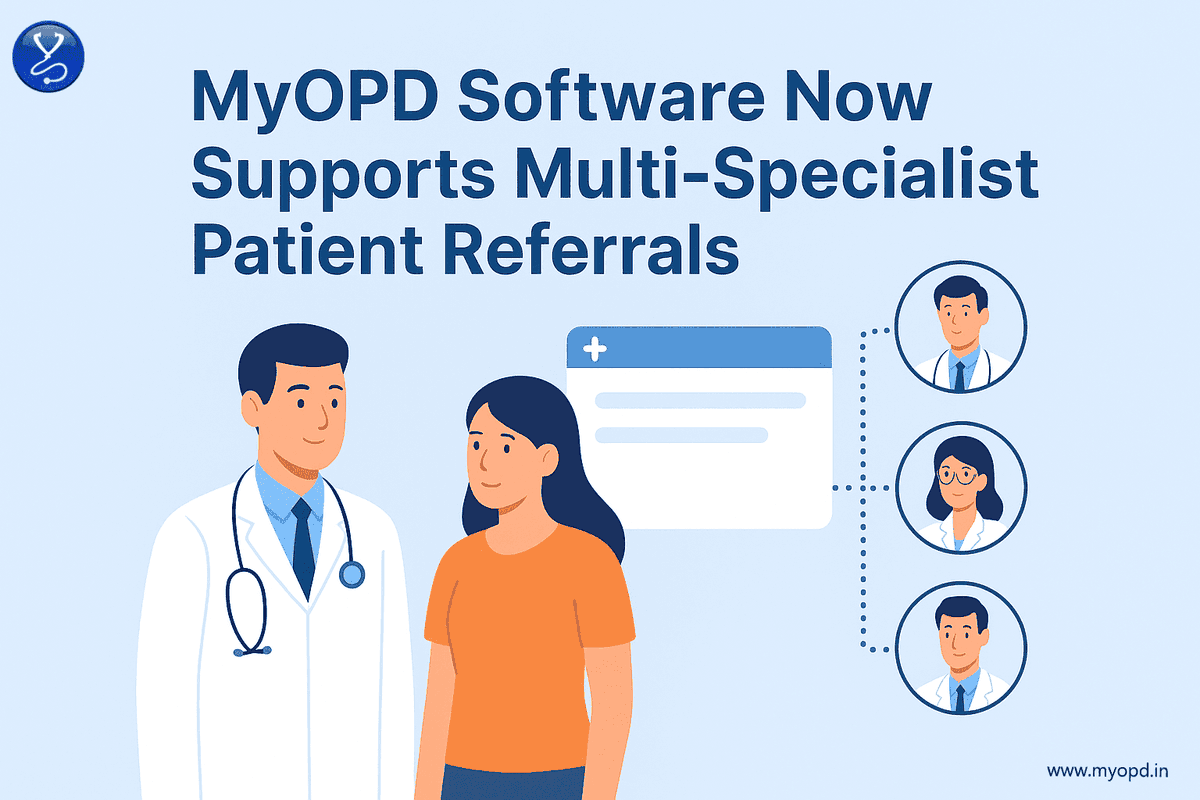 myopdin's tweet photo. MyOPD Clinic Software Now Supports Multi-Specialist Patient Referrals. See how it can benefit your practice at https://t.co/7i4R4ENaAe

#Clinicsoftware #clinicmanagementsoftware #emrsoftware #ehrsoftware https://t.co/qy063hCkCa