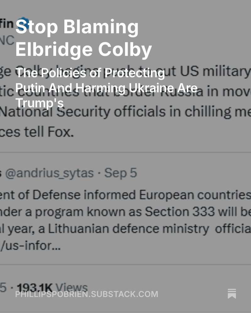Just sent out this post. Three times in the last two months, people have tried to blame the outrageously pro-Putin steps taken by the Trump Administration on a third level bureaucrat in the Pentagon. This has to stop. Each time, actually, the policies are all or mostly