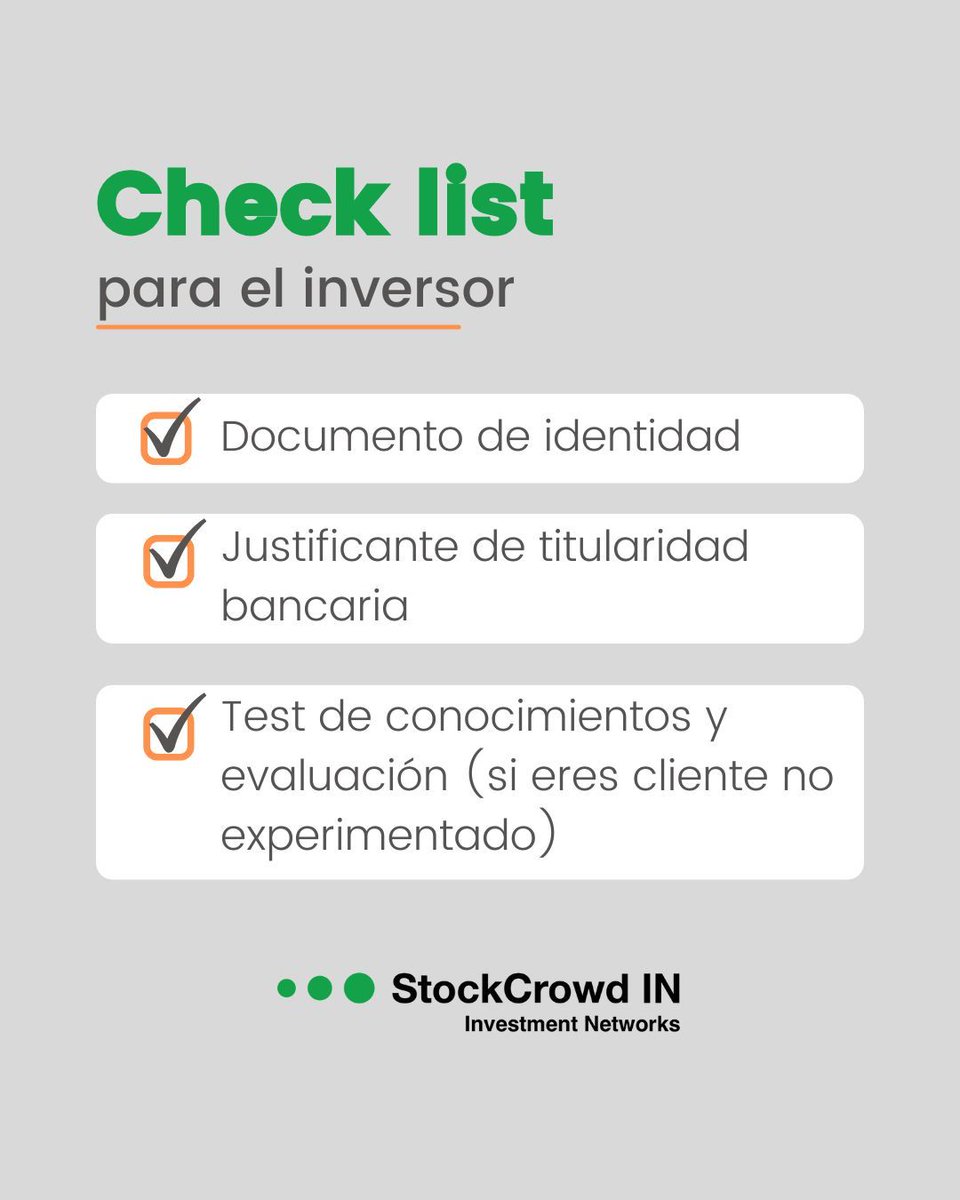 📝 Checklist básico para registrarte en StockCrowd IN👇

 ✅ Documento de identidad
 ✅ Justificante de titularidad bancaria
 ✅ Test de conocimientos y evaluación (si eres cliente no experimentado)

👉 Registro: buff.ly/cIXmbU3

#Registro #CheckList #Crowdlending