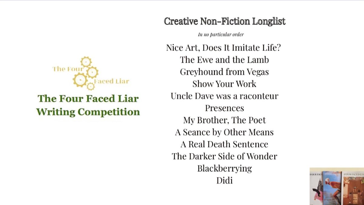 We’re delighted to announce the long list for our Creative Non Fiction competition. Thanks to everyone who entered, the standard was extremely high. The shortlist and results from our judge Tim MacGabhann will be available late September  <a href="/IrishWritersCtr/">Irish Writers Centre</a> <a href="/PENIreland/">Irish PEN</a> <a href="/writing_ie/">writing.ie</a>