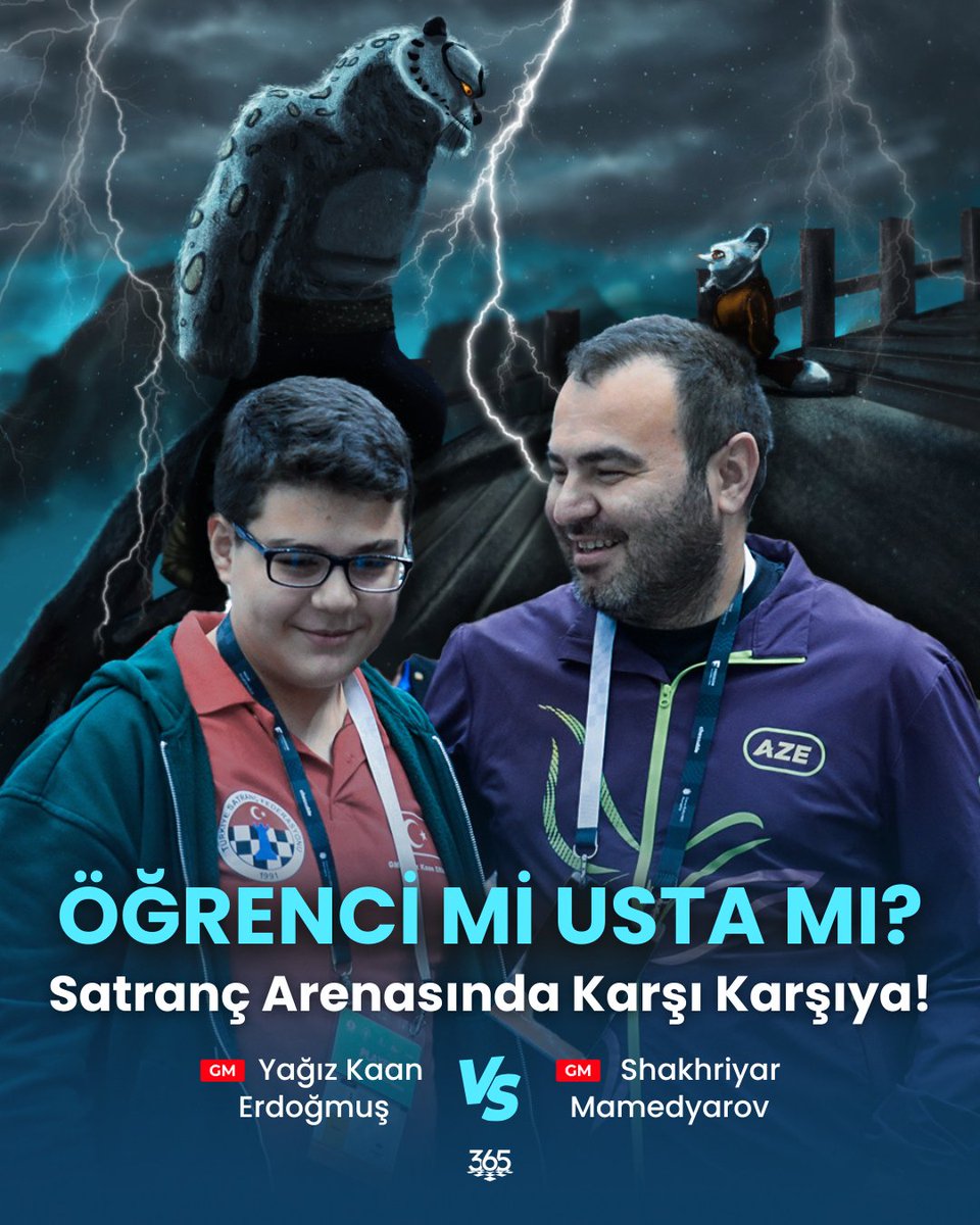 satranc365's tweet image. 2025 FIDE Grand Swiss Turnuvası 6. turunda, usta ve öğrenci karşı karşıya geliyor: GM Yağız Kaan Erdoğmuş, uzun yıllardır birlikte çalıştığı ustası GM Shakhriyar Mamedyarov ile oynuyor! 💥

6.Tur karşılaşmaları bugün 13.00&apos;te başlıyor 💪🏻
.
.
#chess #fidechess