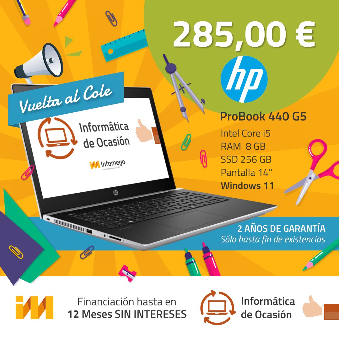 Infomego's tweet image. AHORRA EN LA VUELTA AL COLE 🎒📚💶🧐

#infomego #ofertas #vueltaalcole #informatica #segundamano
#ocasion #oportunidad #HP #Probook #Windows
#Windows11 #garantia #financiacion #findestock