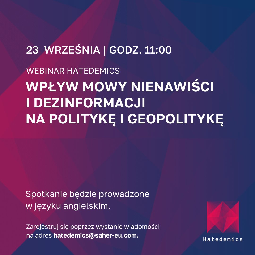 DemagogPL's tweet image. 🗣️ W jaki sposób mowa nienawiści i dezinformacja zmieniają politykę i wpływają na stabilność w świecie?

O tym porozmawiamy już niebawem podczas webinaru organizowanego w ramach projektu #HATEDEMICS

📅 23 września, 11:00
📍 Online
📧 Zarejestruj się wysyłając mail na…