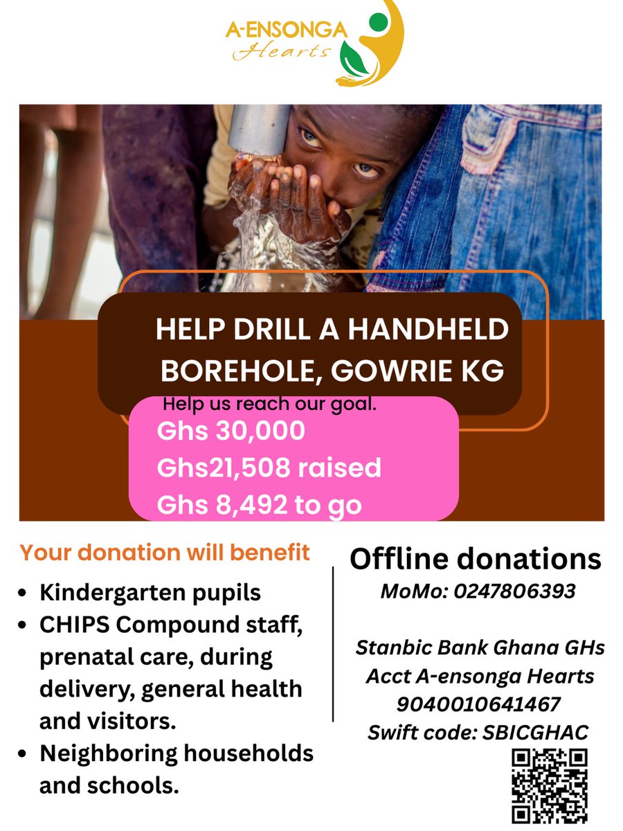 aensongahearts's tweet photo. Click on the link to donate any amount : https://t.co/LvCzFsMMF4
If 85 people donate Ghs100 we will hit our target.
Keep your Ghs100 coming.💃🏼
Please help solve the problem. 🙏🏽
Thank you for your support so far. We are getting there!
#Aensongahearts #Boreholeproject #impact https://t.co/UhAp5sL6KU