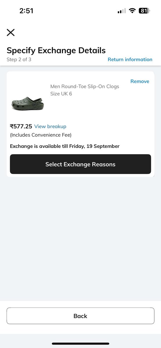 sumukhmohan's tweet photo. @AjioCares Guys, something wrong with your app. Now I am not able to exchange sizes as well. While ordering it mentioned exchange available, shows in app too, but at the last page, it shows non exchangeable. Order FN7110707408
Its clogs for men. I ordered size 6 which is small, need size 7 https://t.co/jVrcn0wC03