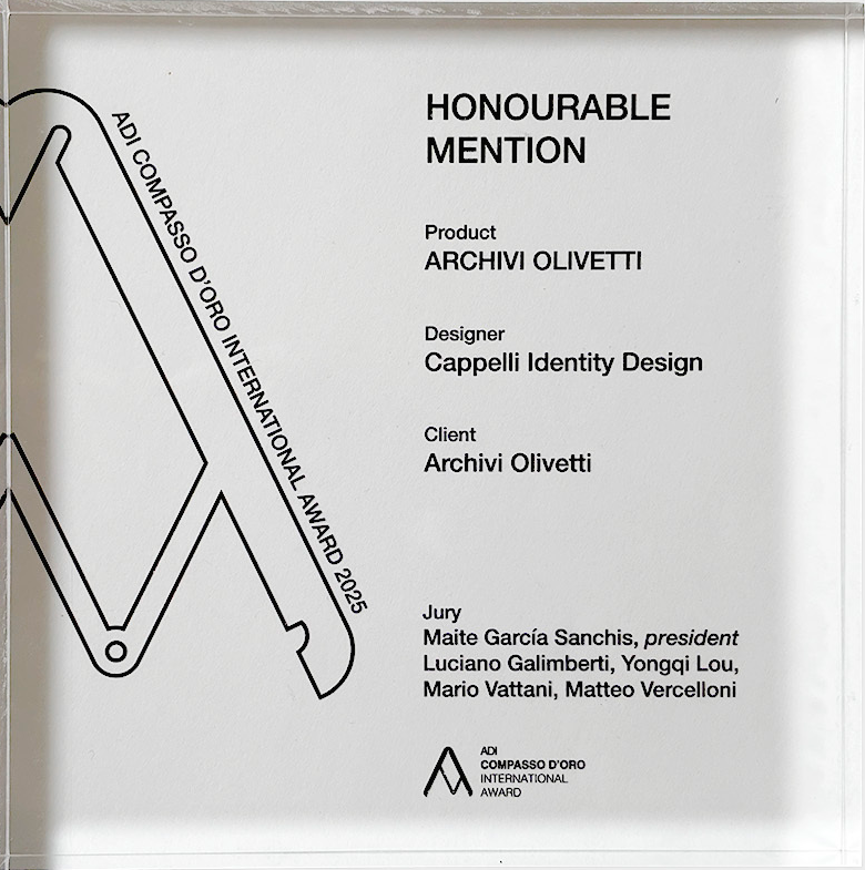 ArchOlivetti's tweet photo. Con orgoglio annunciamo che il progetto "Archivi Olivetti: il Dynamic brand dell’Associazione Archivio Storico Olivetti", ideato da @CappelliDesign, ha ricevuto l’Honourable Mention all’ADI Compasso d’Oro International Award 2025 a @ItalyExpo2025! https://t.co/fJfyFTEmm4