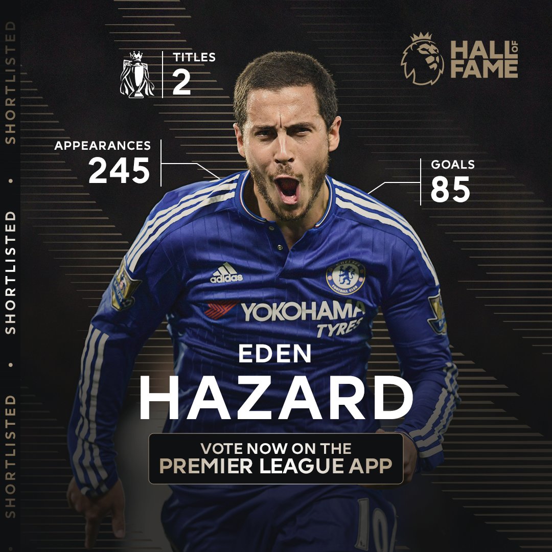 premierleague's tweet photo. Eden Hazard.

Chelsea's wizard on the wing dazzled defenders with 85 goals and 54 assists to go with two Premier League titles.

Voting is open for the 2025 Premier League Hall of Fame! 🗳️