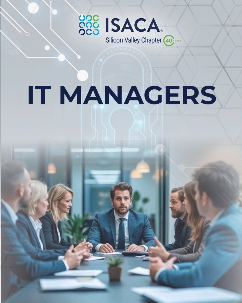 ISACASVEngage's tweet image. Tech leaders, risk managers, auditors, students &amp;amp; innovators shaping the digital future.
Join ISACA Silicon Valley Chapter &amp;amp; be part of the conversation on responsible AI, cybersecurity &amp;amp; governance. 

#ISACASiliconValley #SVTech #Cybersecurity