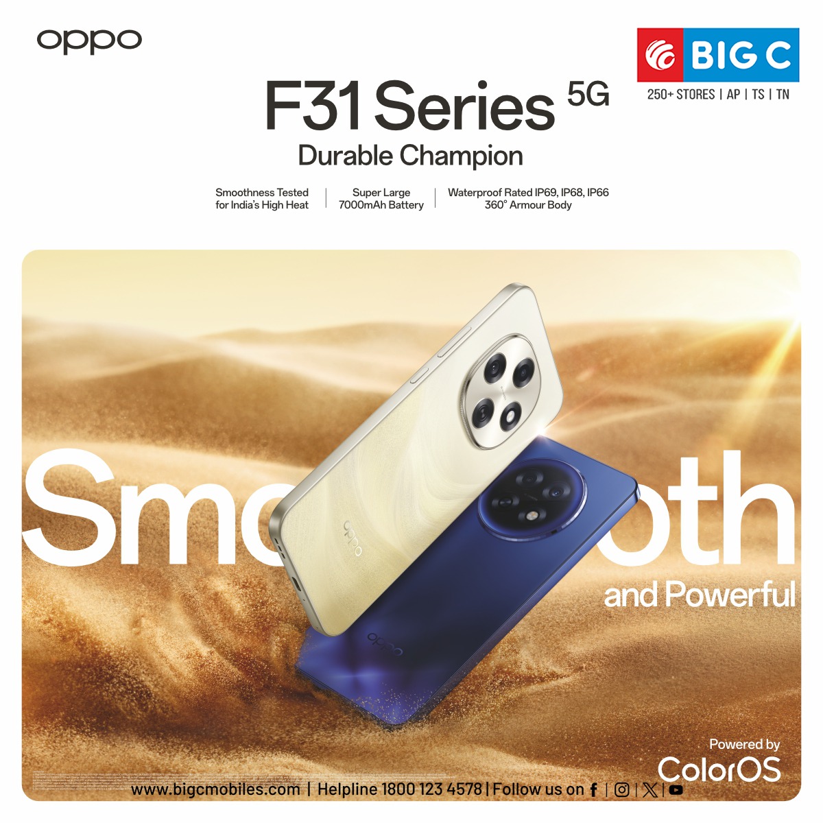 🚀 OPPO F31 Series 5G – The Durable Champion is Coming Soon! 
📱 Stay tuned with Big C Mobiles for the grand launch of the OPPO F31 Series 5G – redefining durability &amp; performance!
✨Call Us: 1800 1234578

#oppof31 #oppof31pro #durablechampion #5gready #7000mahbattery #staytuned