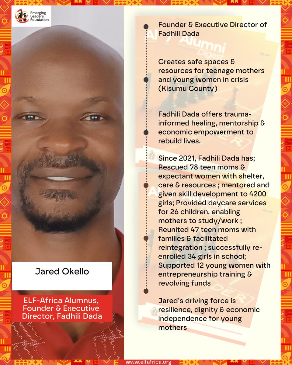 Meet Jared Okello, founder of <a href="/DadaFadhili/">Fadhili Dada Initiative</a> , an organization transforming the lives of teenage mothers and young women in Kisumu county. Since 2021, Fadhili Dada has rescued over 78 young mothers, mentored 4,200 girls, reunited families, and created pathways back to education and