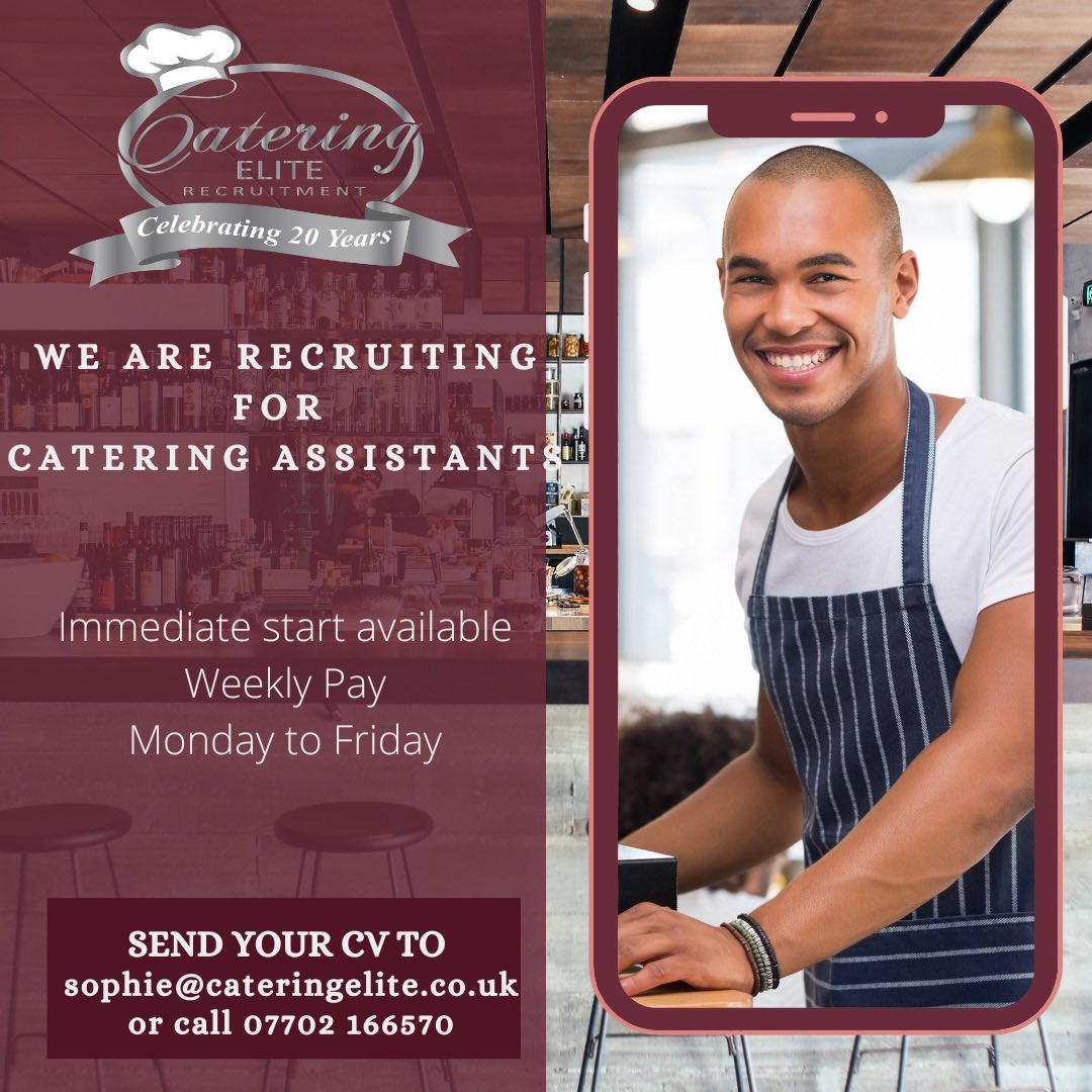 🚨 We’re Hiring! 🚨

Catering Elite are looking for enthusiastic Kitchen Assistants &amp; Catering Assistants to join our team! 🍴✨

👉 Relief temp positions (most ongoing, Monday–Friday)
👉 Typical shifts: 8:30am–2:00pm or 10:00am–2:00pm
👉 Locations: Colchester, Clacton, Ipswich,