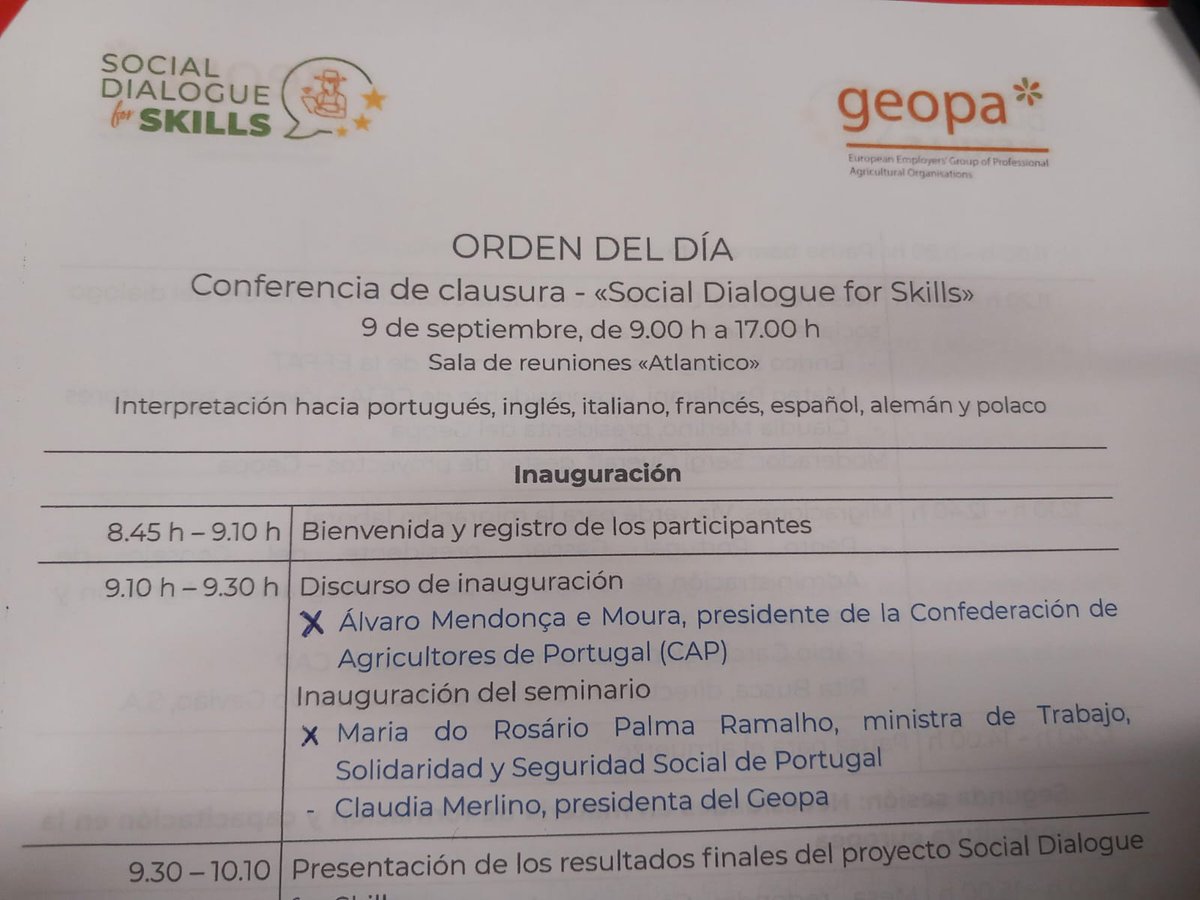 Jornada de clausura 👇🏽

Hoy y mañana asistimos en Lisboa a la presentación de los resultados finales del proyecto "Social Dialogue For Skills"

#SectorAgrario
