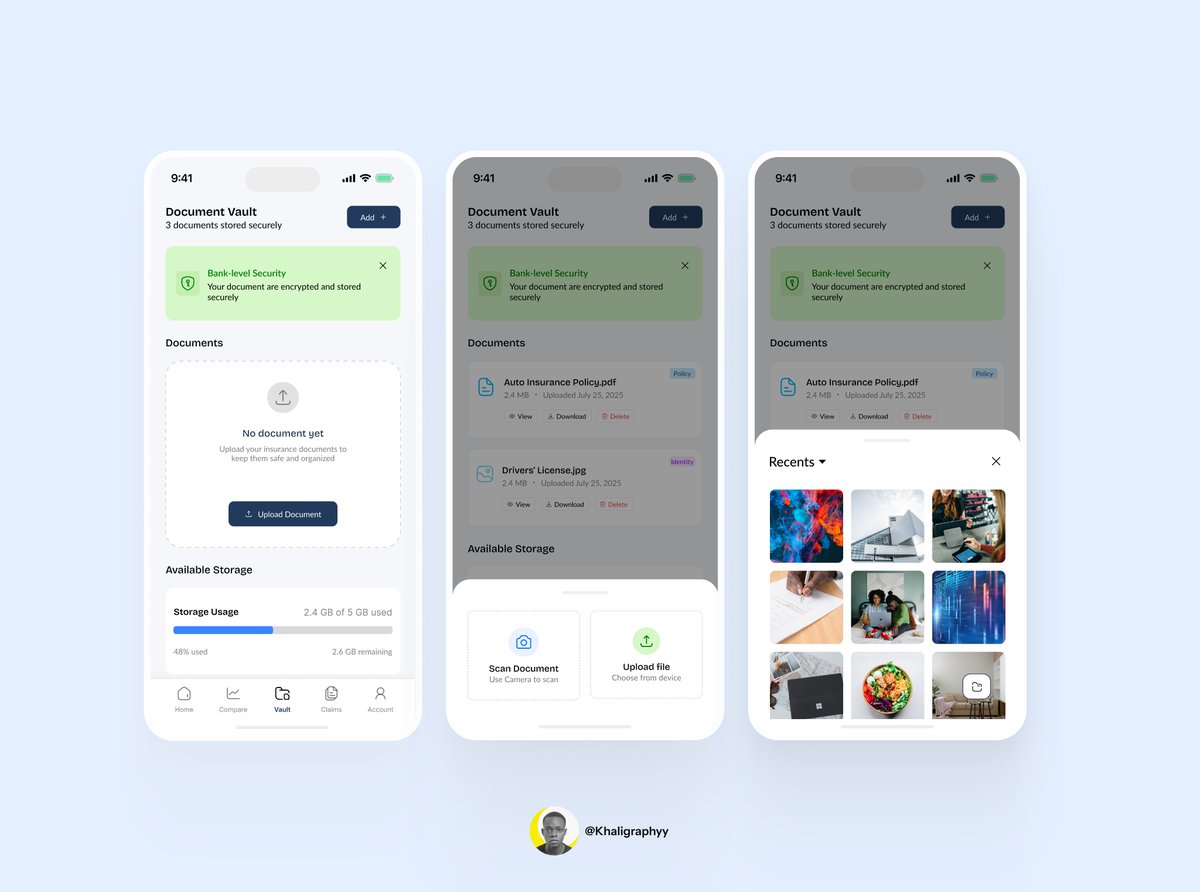 Secure document upload vault for Aggregator mobile app.

#UIUX #design #Aggregator