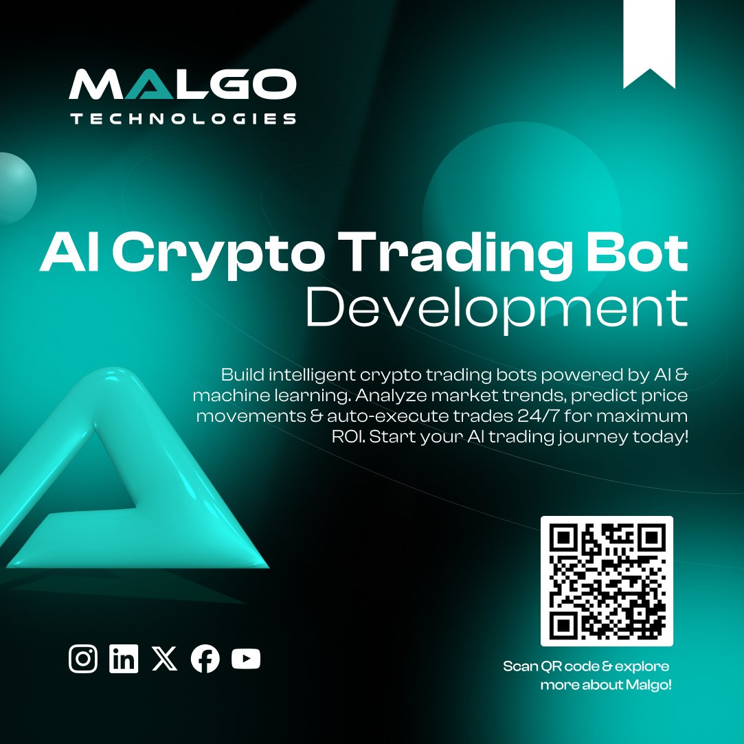 malgotech's tweet image. Launch your custom AI crypto trading bot with Malgo. Automate trades, boost profits, and stay ahead of the market.
Learn more: malgotechnologies.com/ai-crypto-trad…
#AICryptoBot #CryptoTradingBot #AITrading #BlockchainDevelopment #CryptoAutomation #FintechSolutions #AlgorithmicTrading