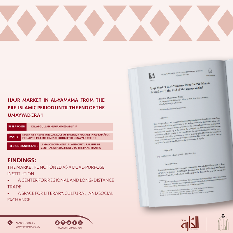 Darahfoundation's tweet photo. #Just_Published |
The King Abdulaziz Foundation (Darah) has released the second issue of Volume 3 (August 2025) of the Darah Journal in English, in its electronic format online, in partnership with the Dutch publisher Brill