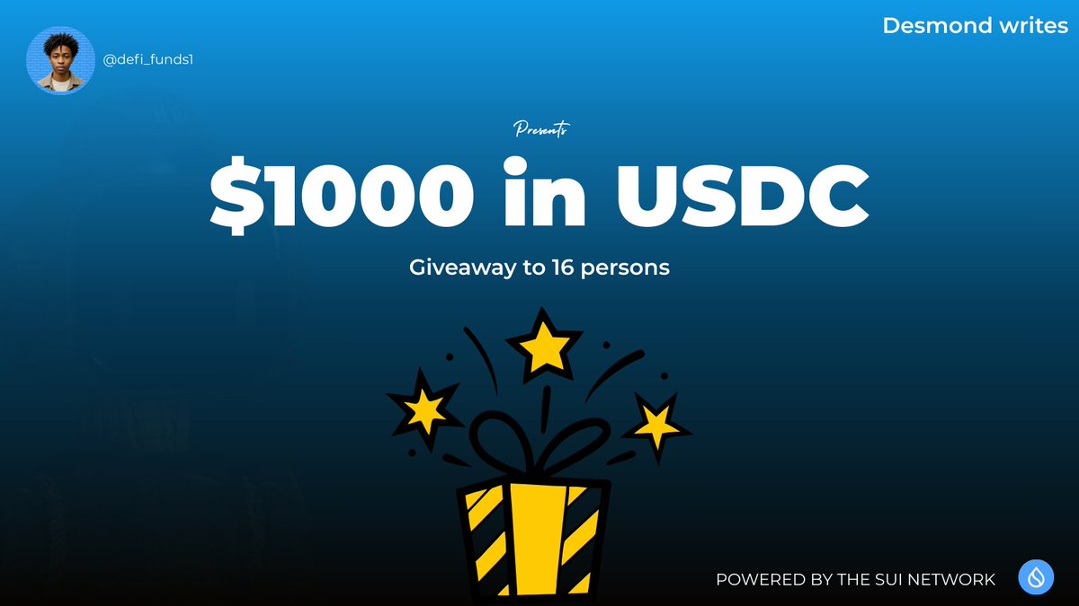 GIVING BACK TO THE COMMUNITY!!!

To celebrate this, I am giving out $1000 in USDC to 16 persons.

To enter:
-Follow: <a href="/defi_funds1/">DESMOND.Sui🪖</a>, <a href="/0xFuego_/">Fuego.Sui🐝</a> and <a href="/suisafe_/">suiSafe</a> 
-Like and RT this post 
-Tag three persons and tell them the win is close

Duration: 24hrs! Good luck folks 🍀🤞!!