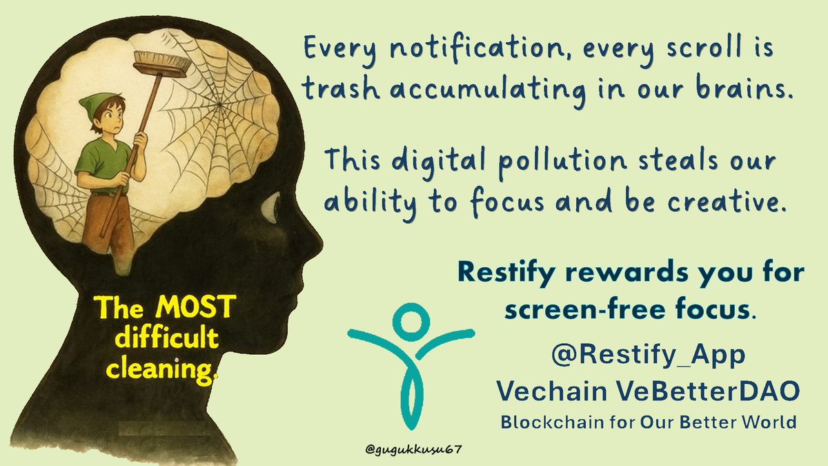 The Restify App offers an opportunity to clean your mind. Plus, you get rewarded for doing it.
<a href="/Restify_App/">Restify App</a> #VeBetterDAO #VeWorld #VeFam #vechain #DigitalDetox #CleanYourMind #BrainHealth