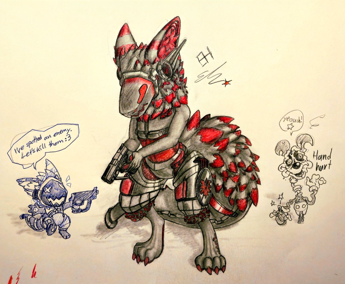 Elchmann_Art's tweet photo. Pirate enemy from the Hitgame Toaster arena. (game by @Shadow_Hawk_09)
(fell and injured my hand the day before, drew with a bandage, had to ruin art with sona cameo)
#fanart #colouredpencil #artwork #pencil #traditionalart #protogen #toasterarena #gaming #furry #illustration https://t.co/ia6YGaRZFi