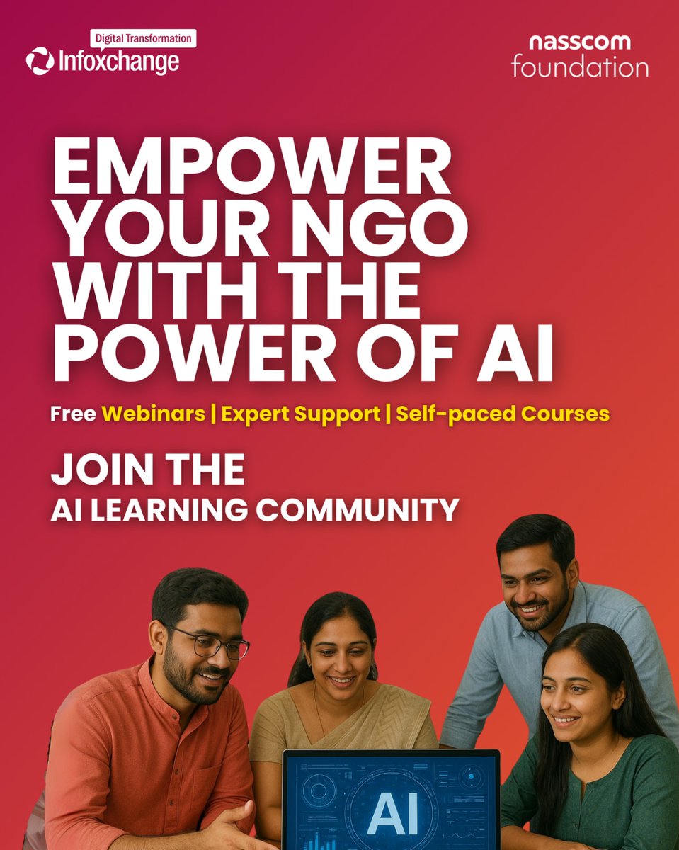 Nonprofits can do more with less — and AI makes it possible. 🚀 From fundraising to data security, grow smarter with the free AI for Nonprofit Learning Community &amp; Webinar Series by Nasscom Foundation &amp; Infoxchange.
👉 communities.infoxchange.org/topics/2813/pa…