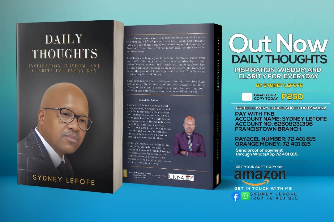 hennymaps's tweet image. 📻📚 #InterviewAlert || Tune into RB1 today (Tuesday 09 September 2025) at 1730hrs and listen to Sydney Lefofe as he talks about his new book DAILY THOUGHTS. Call or whatsap +267 72 401 815 to get a copy at P250 or tickets the book launch; scheduled for 25th October 2025. 📚📻
