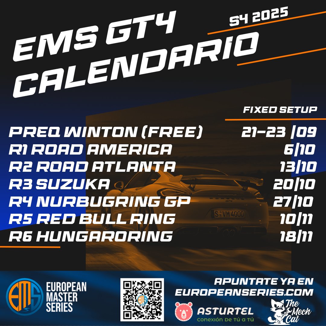 📅 Marca el calendario: comienza la batalla por equipos en EMS GT4.
¿Serán tú y tu compañero los próximos campeones?
Apuntate aqui: dsc.gg/emsiracing