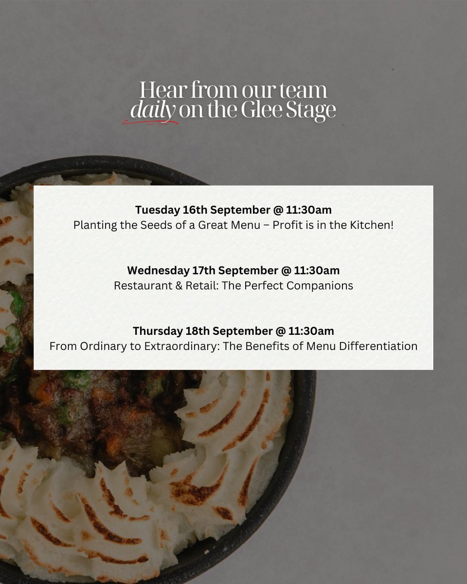 One week to go until GLEE 2025 🌿

We’ll be speaking daily at 11:30 am on the Food @ Glee stage, sharing practical insights on how we, along with our partners, can support your garden centre café.

🔗 Book your meeting: bit.ly/4li8Juc 

#GLEE2025

@glee_birmingham