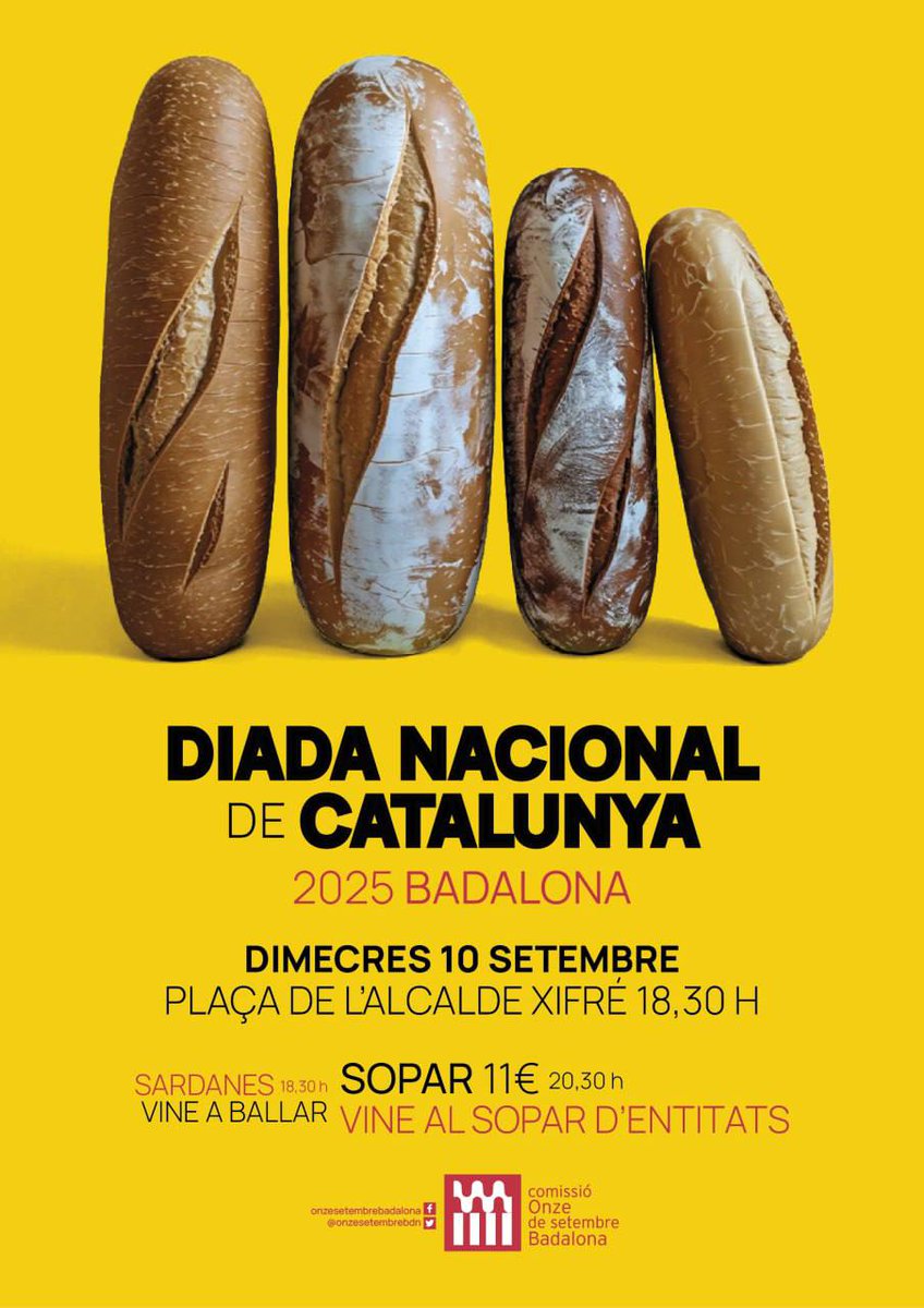 La Comissió Onze de Setembre organitzem, un any més, el sopar popular en commemoració de la Diada Nacional de #Catalunya, un acte unitari que enguany hem de potenciar més que mai! ✊

🙋🏻‍♀️ Adquiriu els tiquets contactant amb una entitat organitzadora. Opció vegana i sense gluten!