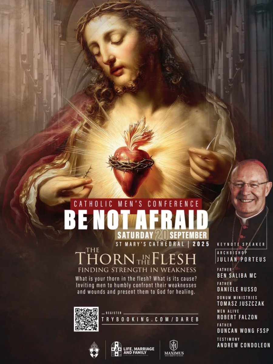 Our annual men’s conference will include Mass, light breakfast, coffee/tea, opportunity for Confession, Q&amp;A panel, lunch, fraternity, and expo. Join Archbishop Julian Porteous and priests and lay men from <a href="/SydneyCatholic/">Catholic Archdiocese of Sydney</a>. Saturday 20 Sept at St Mary’s Cathedral, 7.30am – 4.00pm