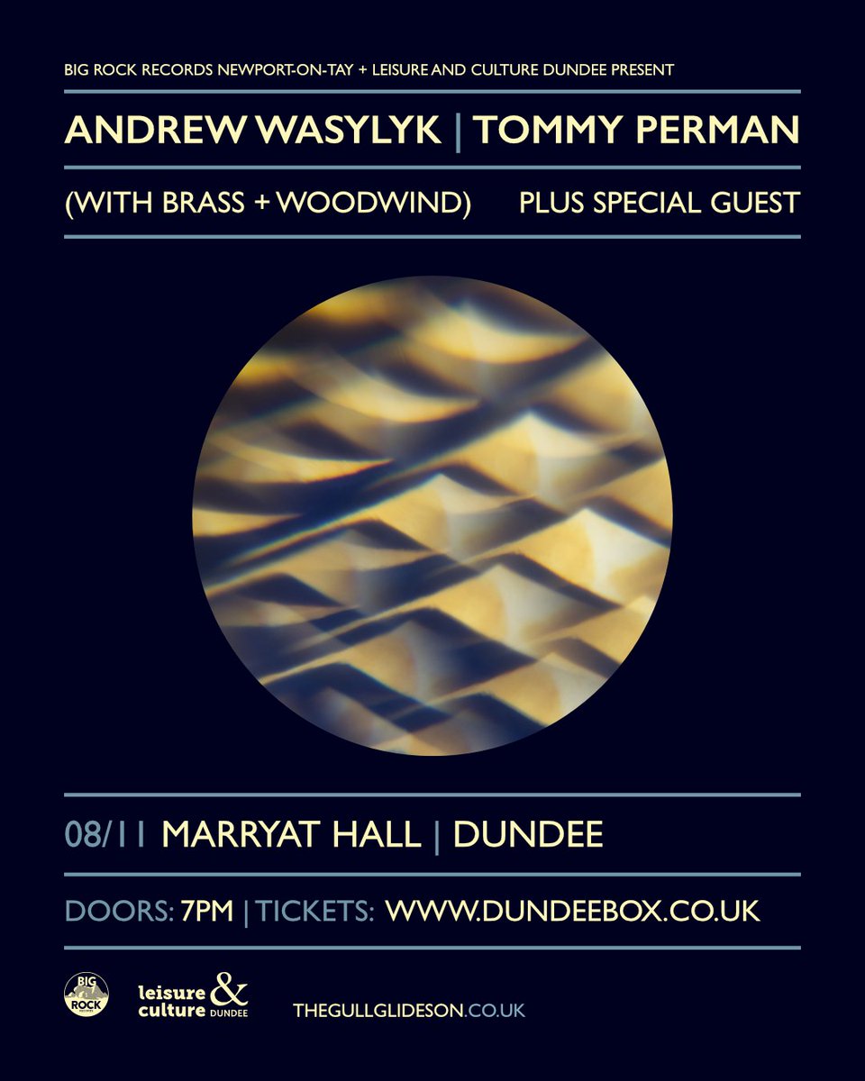 Andrew Wasylyk (@a_wasylyk) on Twitter photo 🗣️Pleased to announce a rare hometown show at Dundee’s lush Maryatt Hall, Saturday 8th November. Special one-off performance of <a href="/SurfacePressure/">Tommy Perman</a> and I's LP, Ash Grey And The Gull Glides On, w/ live brass + woodwind!
🎟️s on general sale Friday at 10am ➡️ dundeeboxoffice.co.uk 🗣️Pleased to announce a rare hometown show at Dundee’s lush Maryatt Hall, Saturday 8th November. Special one-off performance of <a href="/SurfacePressure/">Tommy Perman</a> and I's LP, Ash Grey And The Gull Glides On, w/ live brass + woodwind!
🎟️s on general sale Friday at 10am ➡️ dundeeboxoffice.co.uk