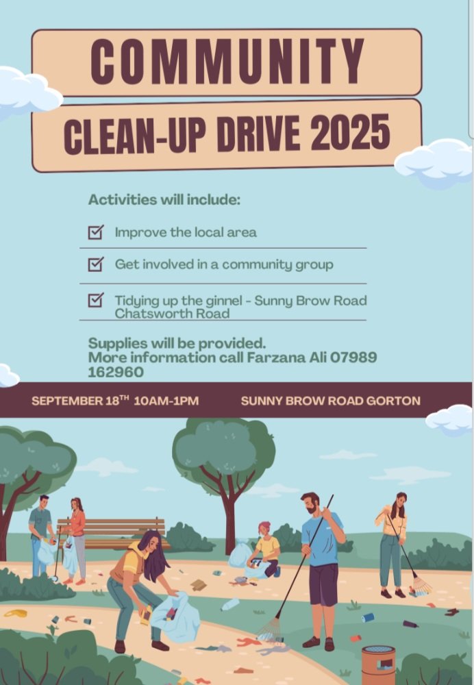 Forgetton St initiative, plan to undertake an action day on Sunnybrow and Chatsworth Road location. Join in as we have volunteers from <a href="/bookingcom/">Booking.com</a> to support local resident to develop their ginnel space. 

<a href="/CllrJulieReid/">Julie Reid</a> <a href="/JohnHughes55/">John Hughes</a> 
<a href="/MCRVIP1/">MCRVIP</a>