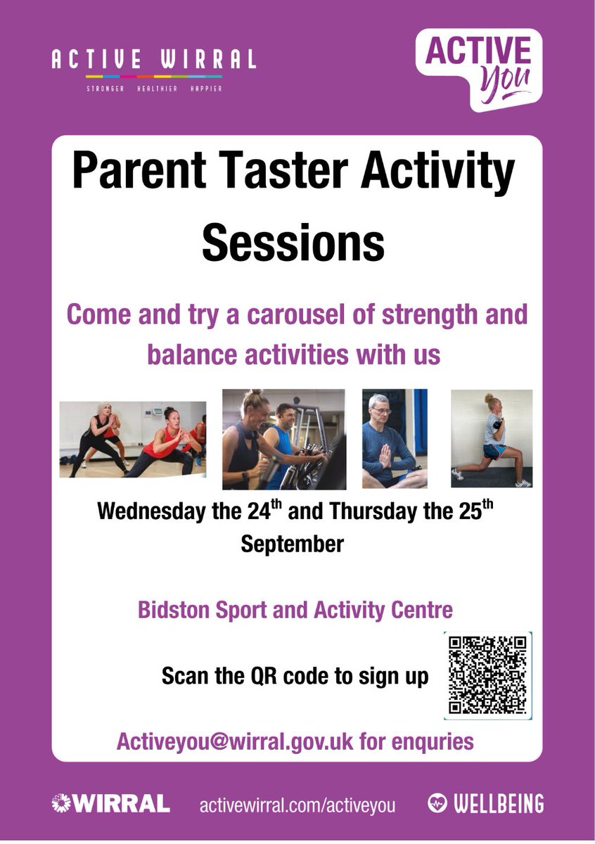 Active Wirral - Parent Taster Activity Session 🏋👟

A fab session for parents to get involved in some strength and balancing activities at Bidston Sport Centre!

Why not scan the QR code and give it a go!

<a href="/ActiveWirral/">Active Wirral</a> <a href="/RockFerrySch/">Rock Ferry Primary</a>