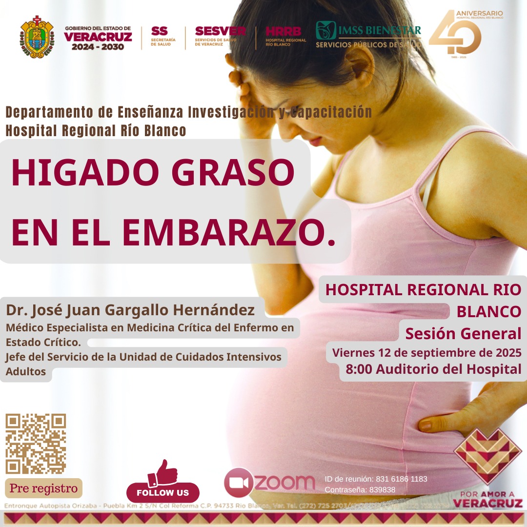 Ens_HRRB's tweet image. #SesiónGeneral de Hospital 
Tema: "Hígado Graso en el embarazo"
Ponente Dr. José Juan Gargallo Hernández
Viernes 12 de septiembre 8 horas en el auditorio
#HRRB