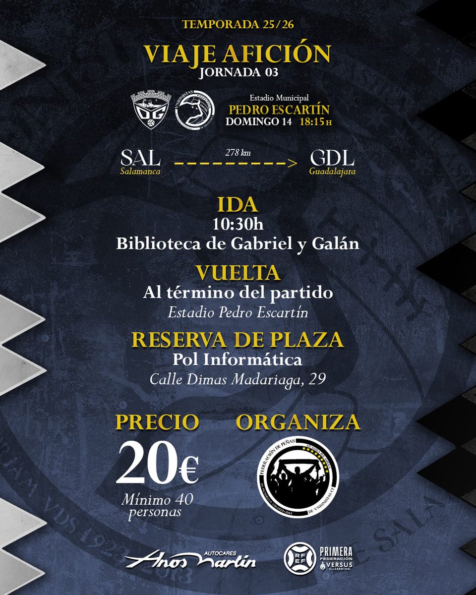 🚌Viaje a Guadalajara

Estamos a 1️⃣4️⃣ plazas para que salga el bus. Apuntate en <a href="/polinfpro/">Pol Informática 👩🏾‍💻</a>

📅Domingo 14 Septiembre
🛫Salida: 10:30h
📍Plaza Gabriel y Galán
💶 20€ (40 plazas mínimo para salir)

#IrreductiblesViajeros

Toda la info aquí 👉 unionistascf.com/la-fpu-organiz…
