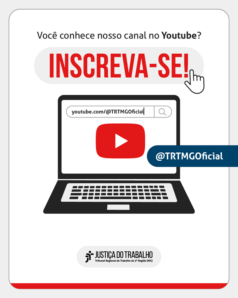 Bora conhecer e se inscrever nosso canal do Youtube? Clique em  https://t.co/ANKvFshxlo, clique em inscrever-se e ativem o sininho para  ficar por dentro de todas as reportagens e vídeos sobre a Justiça, image size:960x1200