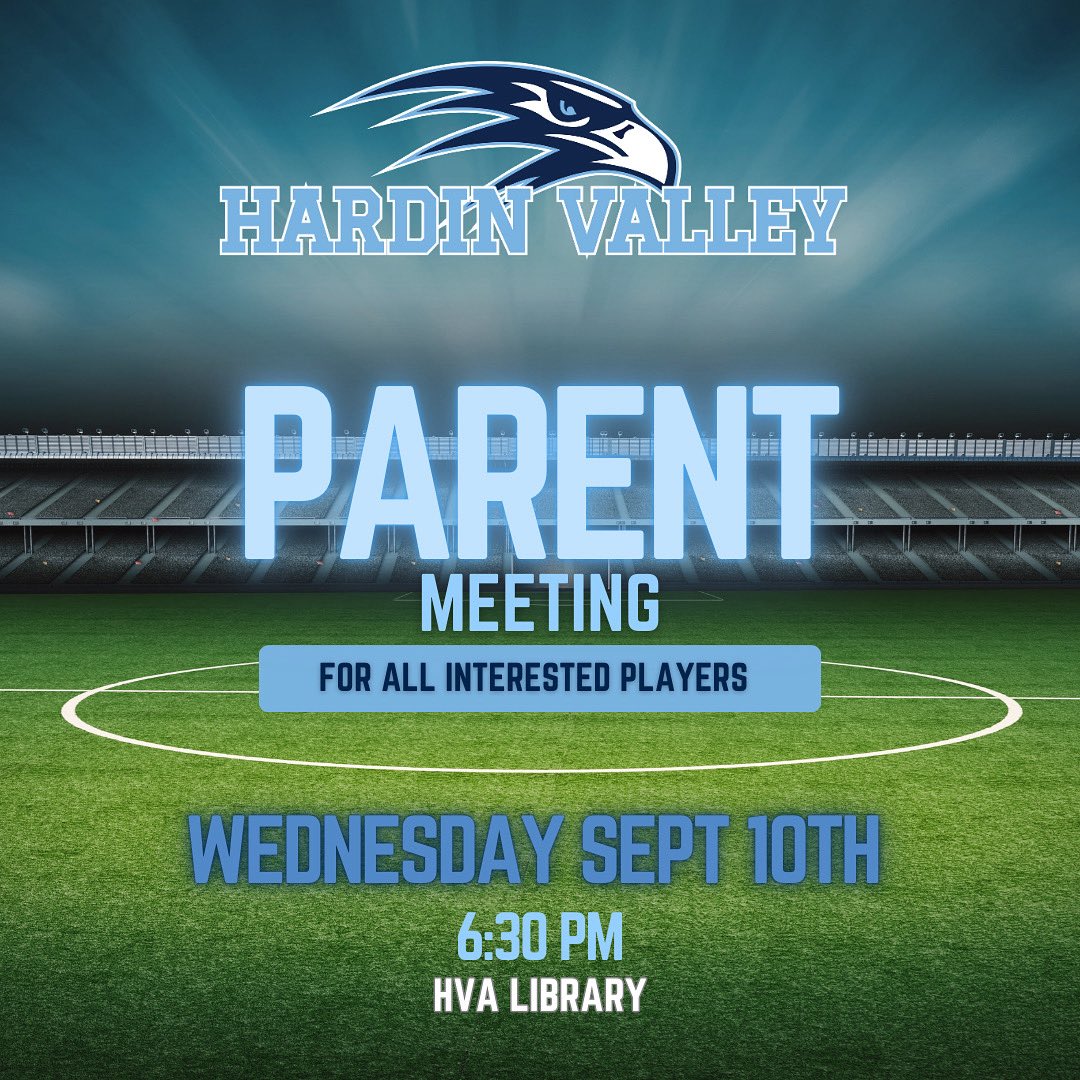 PARENTS: 🔔 If your student is interested in playing for HVA Soccer in the Spring, and/or attended the Player Interest Meeting, make plans to attend tomorrow night at 6:30 in the HVA Library.
#hvasoccerboys #hvaathletics #gohawks
