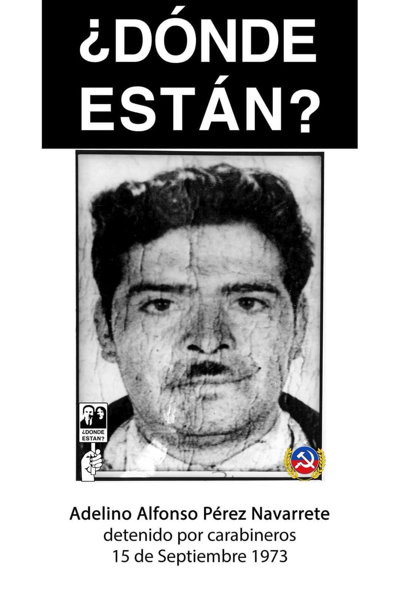 Adelino Pérez Navarrete, obrero agrícola, casado, 2 hijos, dirigente sindical, militante del Partido Comunista fue detenido el día 9 de septiembre de 1973, por Carabineros de Mulchén e ingresado a la cárcel  desde donde es desaparecido 6 días después
No Olvidamos 
No Perdonamos