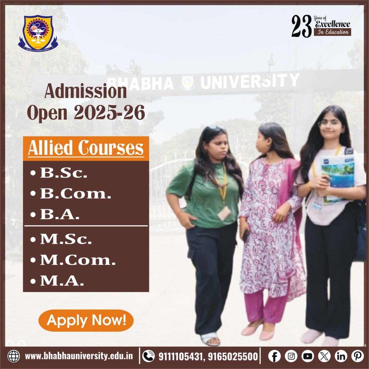 BhabhaUniversty's tweet photo. Admissions Open 2025-26
Pursue UG/PG Courses Be a part of the best Bhabha University with 23 years of experience in education.
Apply Now !
https://t.co/dueg8gDvGo
#BSc #BA #BCom #MCom #MA #MSc #Science #Commerce #Arts #course #Business #toprankinguniversity #bhabhauniversity https://t.co/4Vi7RFzaAs