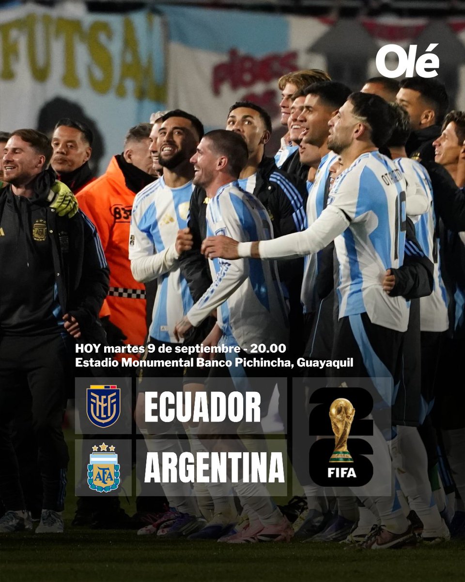 EL LAST DANCE EN LAS ELIMINATORIAS 🇦🇷🏆

🆚🇪🇨 Ya clasificados al Mundial 2026, Argentina y Ecuador se miden en la última fecha

🔟 Messi no estará en el partido: "Ha hecho un esfuerzo enorme y se merece un merecido descanso y estar con su familia", dijo Scaloni.

📊 La Selección