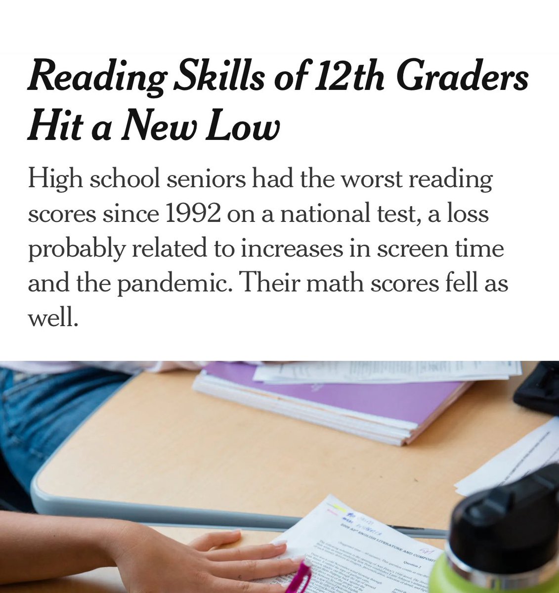 Marc Porter Magee 🎓 (@marcportermagee) on Twitter photo NYT: 
“The NAEP test results indicate ‘a stark decline’ in performance, said Matthew Soldner, the acting commissioner of the National Center for Education Statistics, the arm of the federal Education Department that administers the tests.”
nytimes.com/2025/09/09/us/… NYT: 
“The NAEP test results indicate ‘a stark decline’ in performance, said Matthew Soldner, the acting commissioner of the National Center for Education Statistics, the arm of the federal Education Department that administers the tests.”
nytimes.com/2025/09/09/us/…