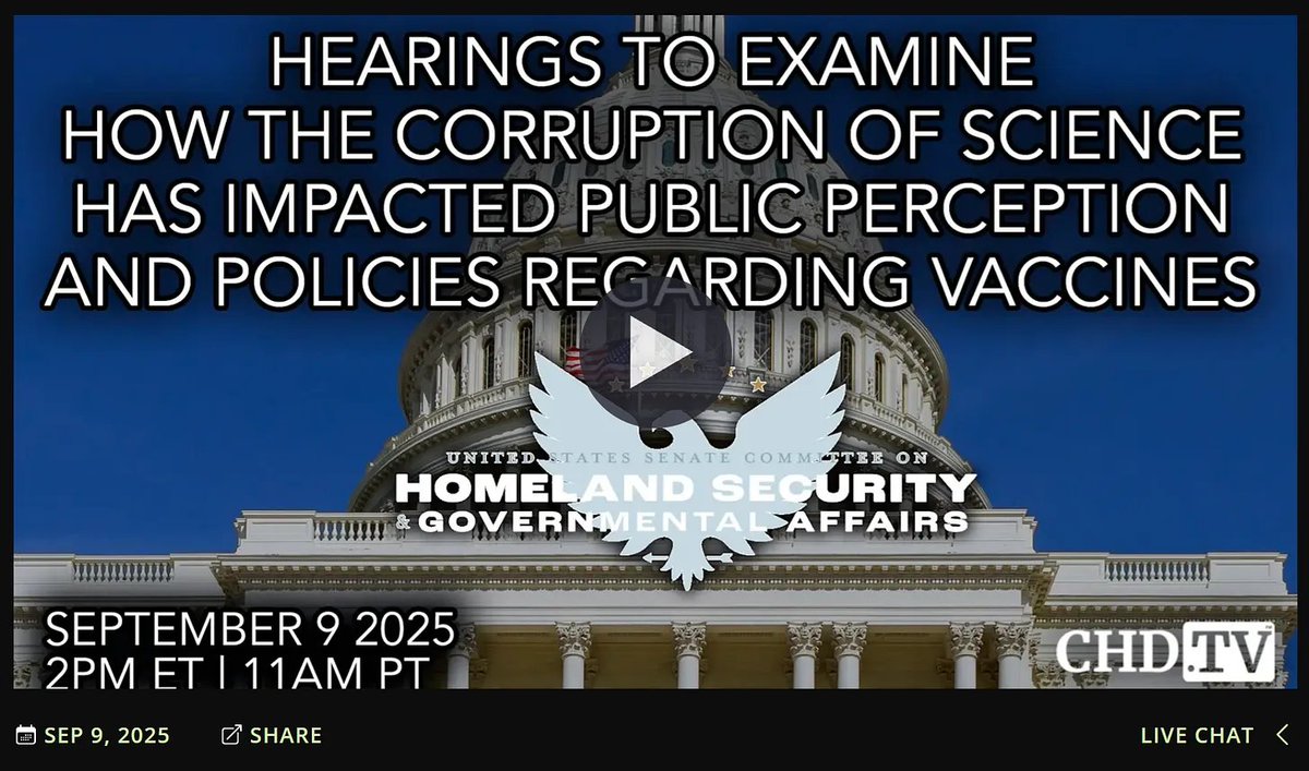 US Senate Hearing Announcement: How the Corruption of Science has Impacted Public Perception and Policies Regarding Vaccines

Tues Sept 9, 2025 Senate Hart Building, SH-216, 2 PM ET, HSGA PSI <a href="/SenRonJohnson/">Senator Ron Johnson</a> <a href="/SenBlumenthal/">Richard Blumenthal</a> <a href="/AaronSiriSG/">Aaron Siri</a> 

Attorney Aaron Siri will be presenting new